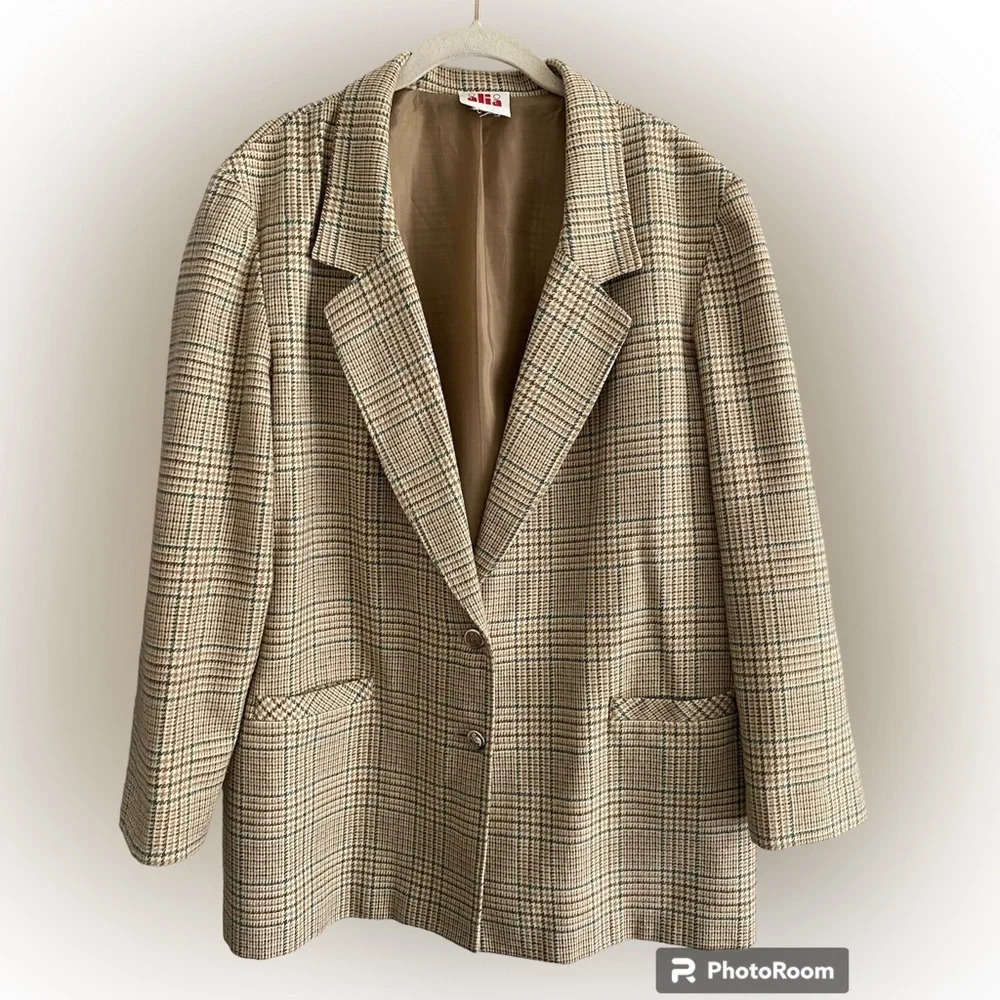 VINTAGE Alia Oversized Plaid Blazer Jacket Tan Size XL
